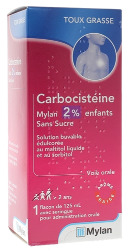 Carbocistéine Mylan 2% enfants sans sucre - flacon de 125 ml
