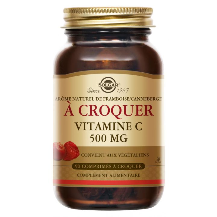 Vitamin C 500 Geschmack Himbeere/Preiselbeere Solgar - Dose mit 90 Kaudabletten