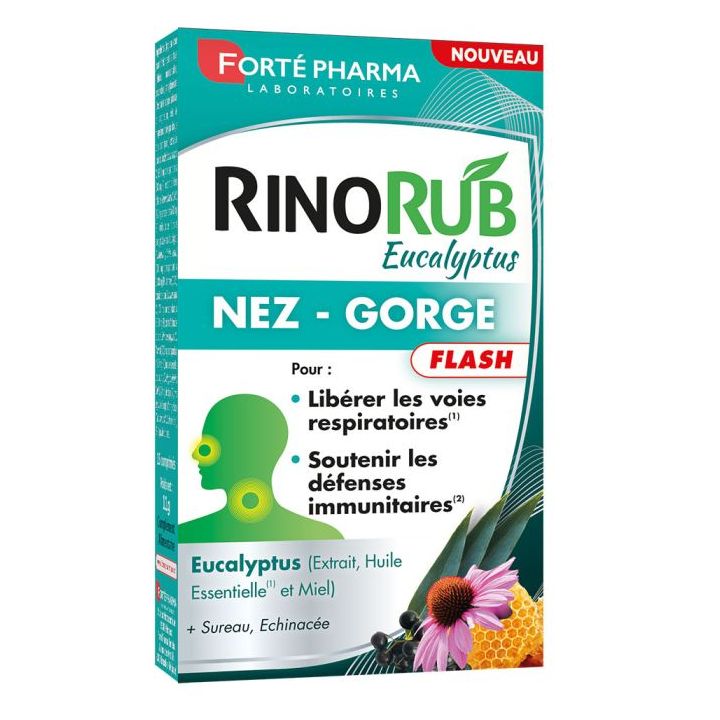 RinoRub Eukalyptus Nase und Hals Flash Forté Pharma - Packung mit 15 Tabletten