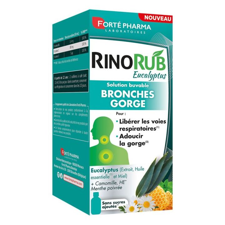 RinoRub Eukalyptus Trinksirup für Bronchien und Hals Forté Pharma - Flasche mit 120ml