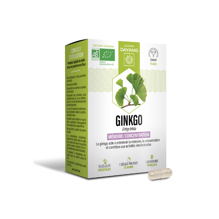 Ginkgo Gedächtnis und Konzentration Dayang - Schachtel mit 15 Kapseln