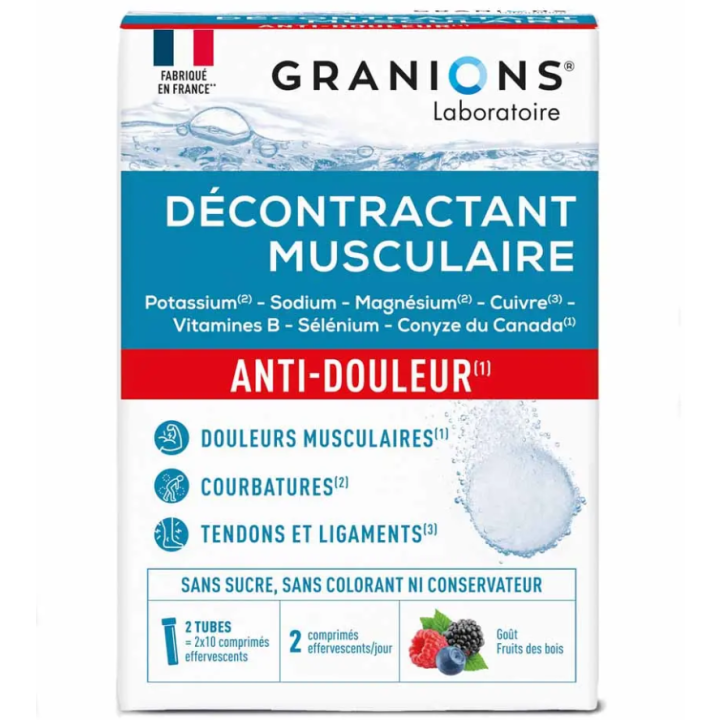 Muskelentspannendes Schmerzmittel mit Waldfruchtgeschmack Granions - 2 Röhrchen mit 10 Tabletten