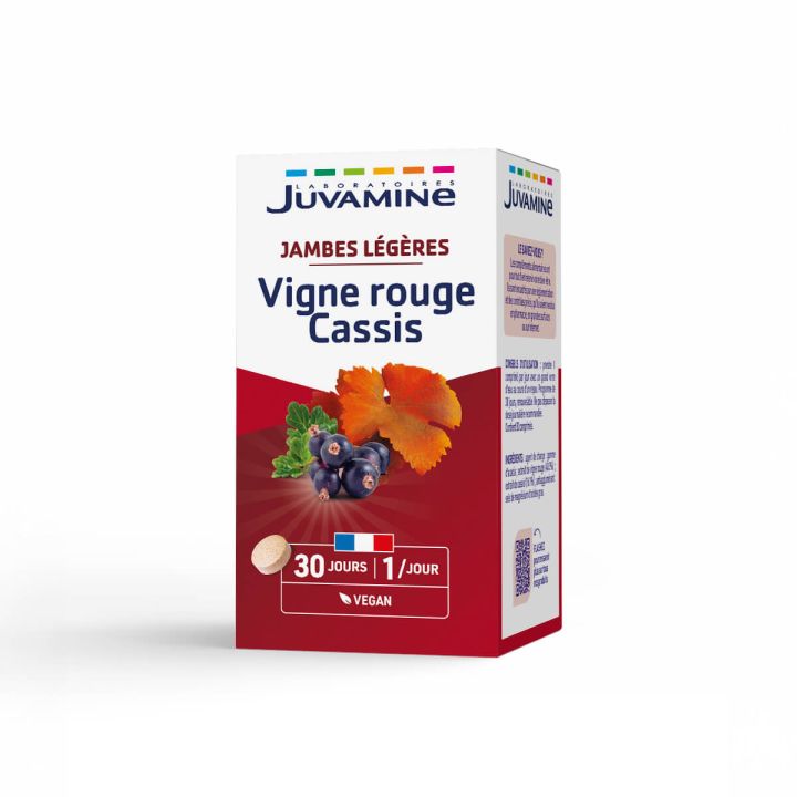 Leichte Beine rote Traube Cassis Juvamine - Packung mit 30 Tabletten