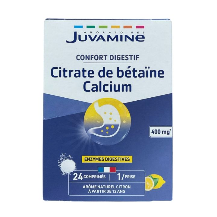 Verdauungskomfort Betainglycin Calcium Zitronenaroma Juvamine - Packung mit 24 Brausetabletten
