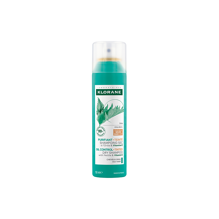 Klorane - Entgiftendes, gefärbtes Trockenshampoo mit Brennnessel für fettiges, braunes Haar - 150 ml Spray