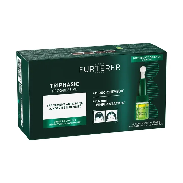 Triphasic Progressive Haarausfall Behandlung gegen fortschreitenden Haarausfall René Furterer - Schachtel mit 8 Fläschchen