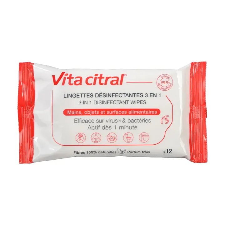 Desinfektionstücher 3 in 1 Vita Citral - Packung mit 12 Tüchern