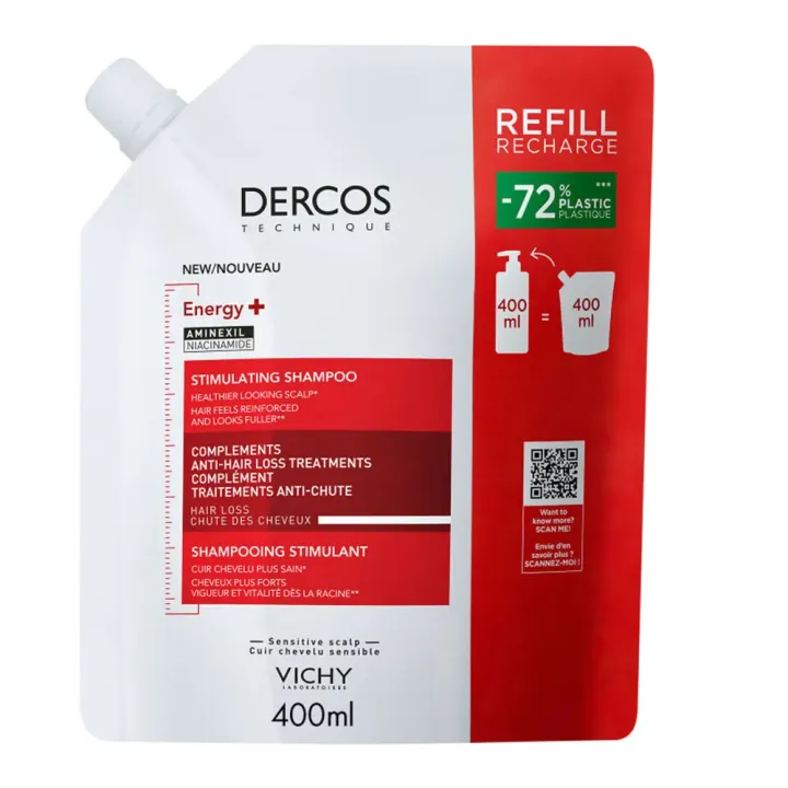 Dercos Energy+ stimulierendes Anti-Haarausfall-Shampoo von Vichy - Öko-Nachfüllpackung von 400 ml