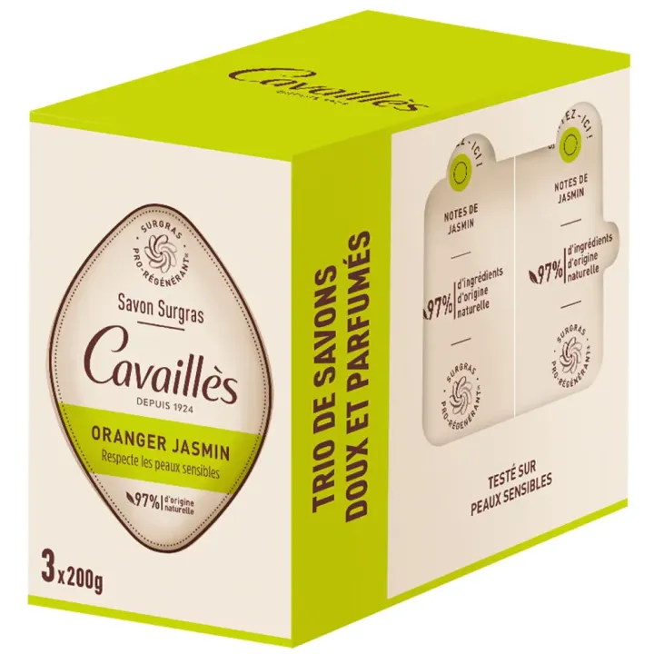 Überfettete Seife Orange Jasmin Rogé Cavaillès - 3er Pack à 200g