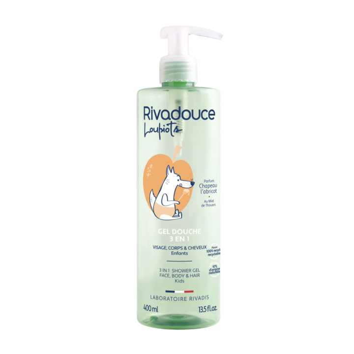 Duschgel 3 in 1 Duft Hut Aprikose Rivadouce Loupiots - Pumpflasche 400ml