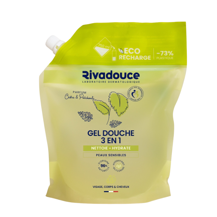Gel douche 3 en 1 Cèdre & Patchouli Rivadouce - éco-recharge de 750ml