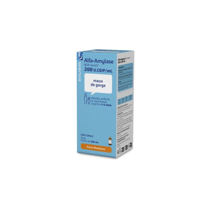 Alfa-Amylase Sirup Halsschmerzen Mandarinenaroma Biogaran - Flasche mit 200ml