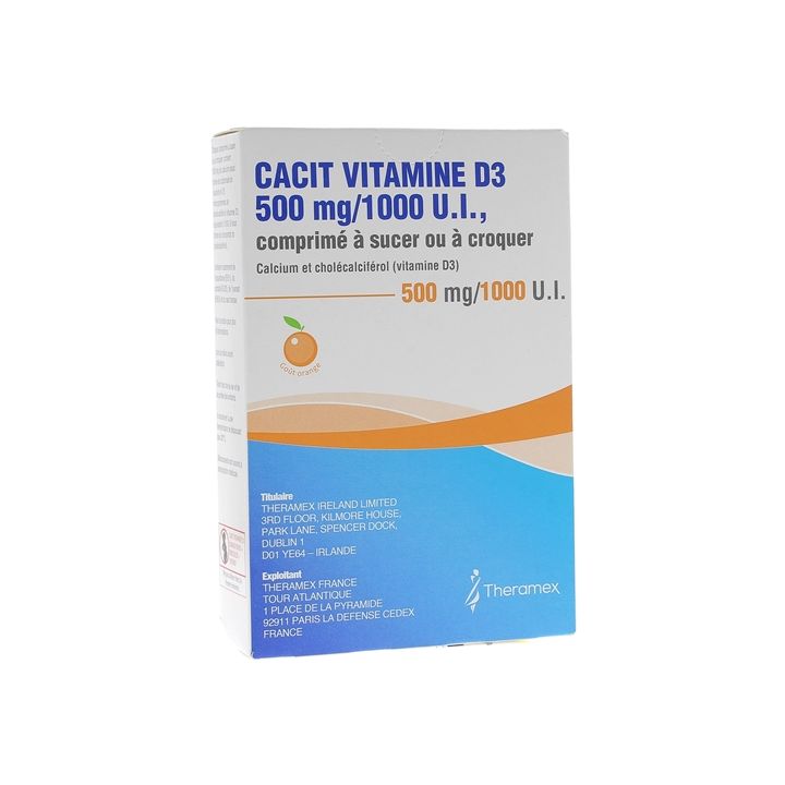 Cacit Vitamin D3 500 mg/1000 UI - Packung mit 30 Kaubleiben oder Lutschern