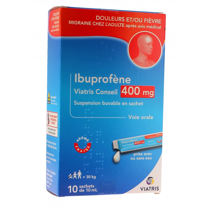 Ibuprofen 400mg Erdbeergeschmack Viatris - Packung mit 10 Beuteln zu 10ml