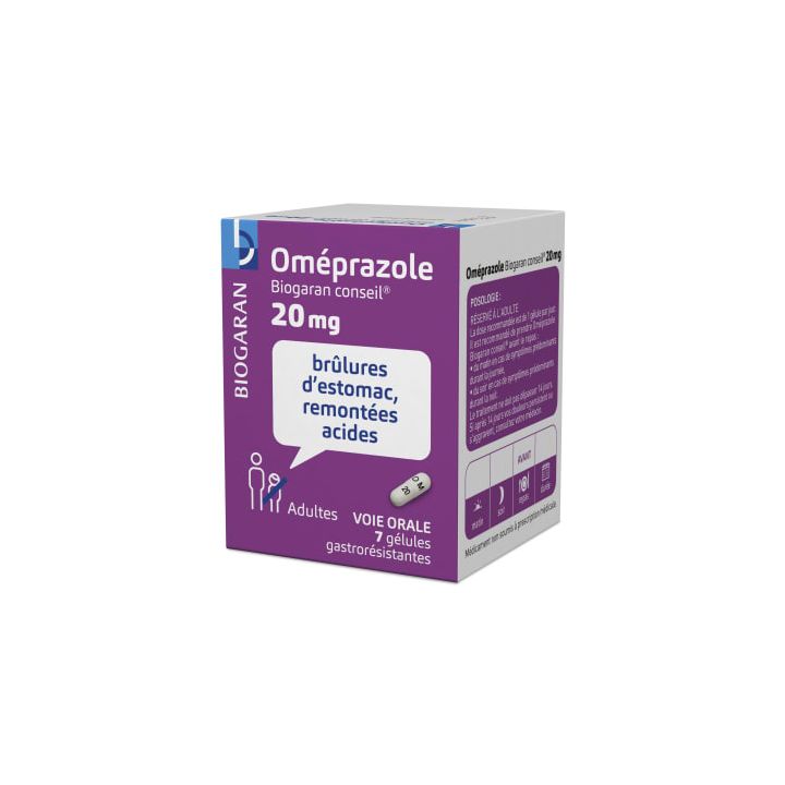 Omeprazol 20mg magensaftresistente Kapseln Biogaran - Packung mit 7 Kapseln