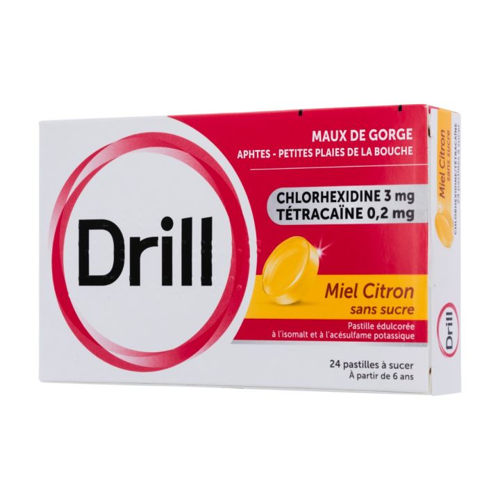 Drill Honig Zitrone ohne Zucker Lutschtabletten - Dose mit 24 Tabletten