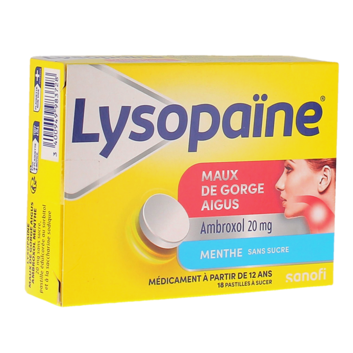 Lysopaïne ohne Zucker akute Halsschmerzen Minze 20mg - Packung mit 18 Lutschtabletten