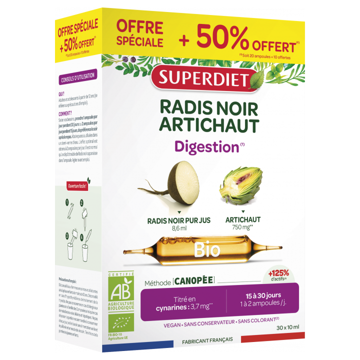 Schwarzer Rettich / Bio-Artischocke Super Diet - 30 Ampullen zu je 15 ml Sonderangebot +50% geschenkt