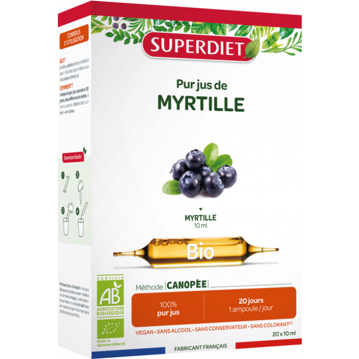 Bio-Blaubeere Super Diet - Box mit 20 Ampullen zu je 15 ml