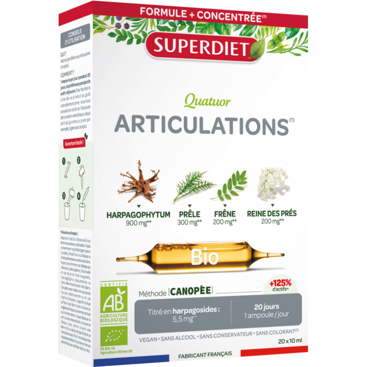 Quatuor Articulations bio Super Diet - Schachtel mit 20 Ampullen zu 10 ml
