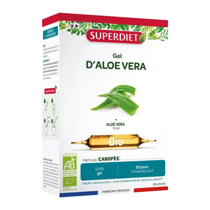 Bio Aloe Vera Gel Super Diet - Box mit 20 Ampullen zu 10 ml