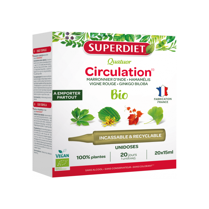 Quatuor Circulation bio Superdiet - Schachtel mit 20 Einzeldosen à 15 ml