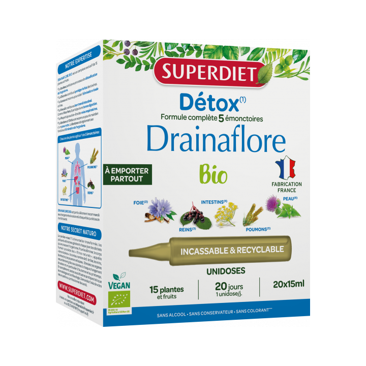 Drainaflore Detox Bio Superdiet - Box mit 20 Einzeldosen à 15ml