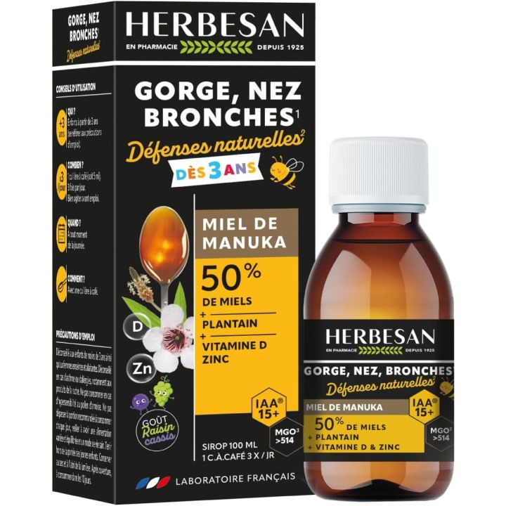Natürliche Abwehrkräfte ab 3 Jahren Manuka-Honig Herbesan - Flasche mit 100 ml