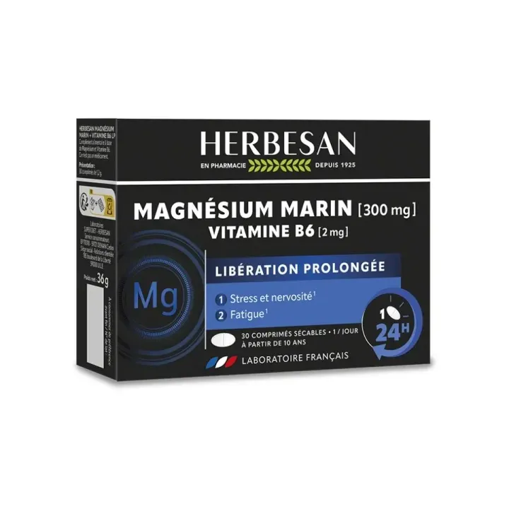 Magnesium und Vitamin B6 LP Herbesan - Packung mit 30 Tabletten