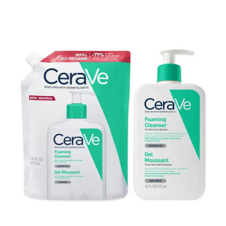 CeraVe Schaum-Gel für das Gesicht - eine Pumpflasche mit 473 ml und eine Nachfüllpackung mit 473 ml Sonderangebot
