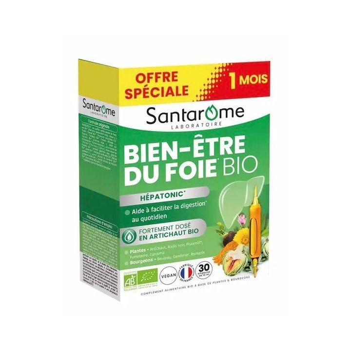Hepatonic Leberwohlbefinden bio Santarome - Packung mit 30 Ampullen zu 10 ml Sonderangebot