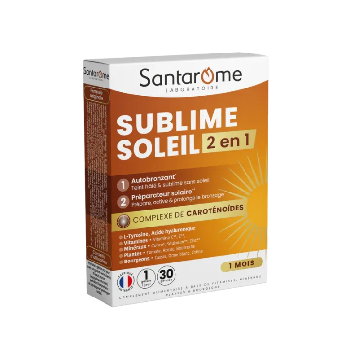 Sublime Sonne 2 in 1 Selbstbräuner und Sonnenvorbereiter Santarome - Packung mit 30 Kapseln