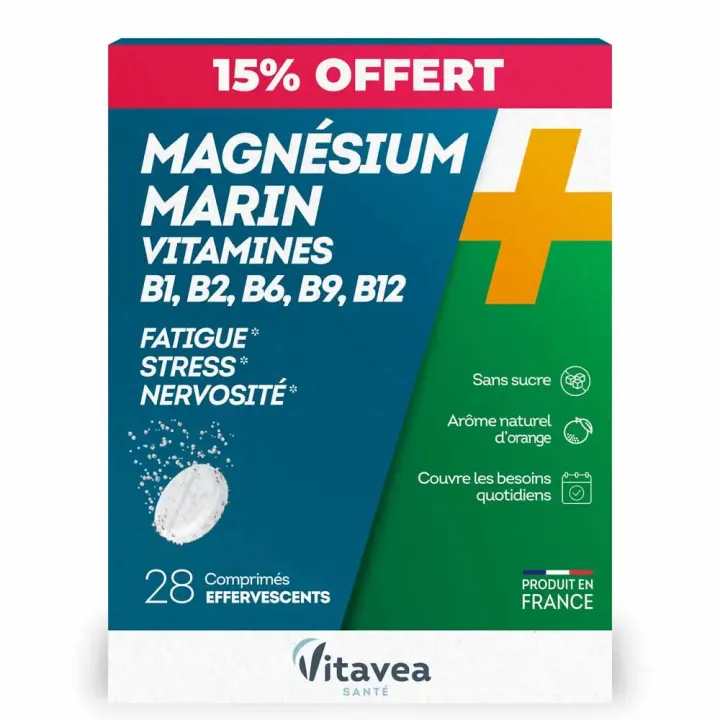 Meeresmagnesium + Vitamine B1 B2 B6 B9 B12 Vitavea - Packung mit 28 Brausetabletten Sonderangebot