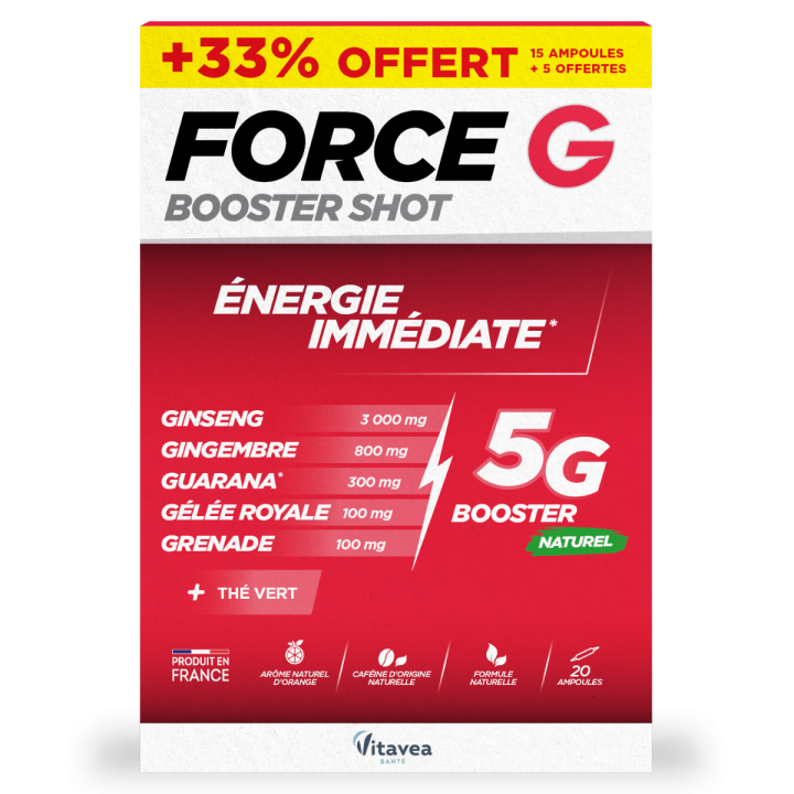 Force G Booster Shot sofortige Energie Vitavea - Packung mit 20 Ampullen