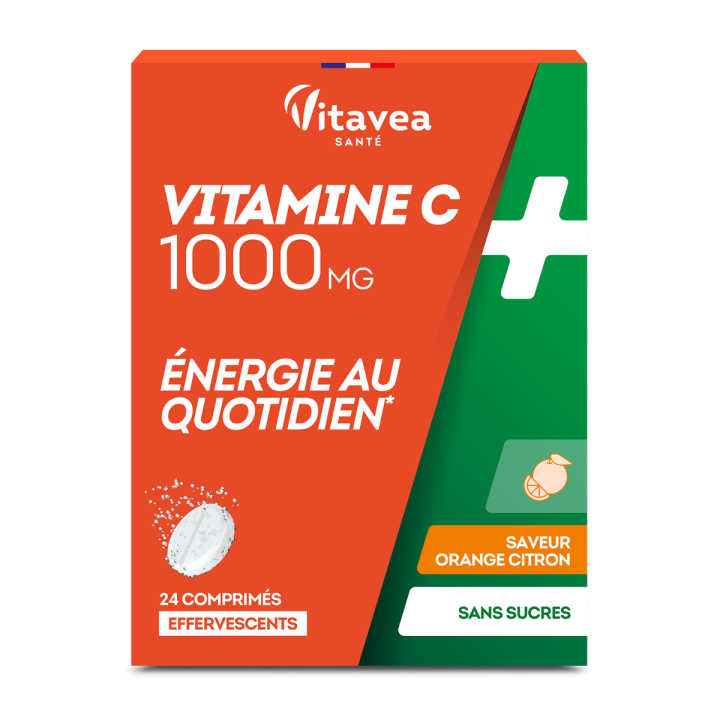 Vitamin C 1000mg Orange Lemon Flavour Sugar-Free Vitavea - Box of 24 Effervescent Tablets