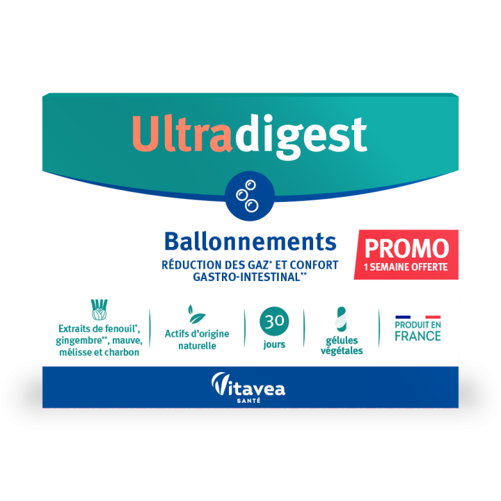 Ultradigest Blähungen Vitavea - Dose mit 90 pflanzlichen Kapseln