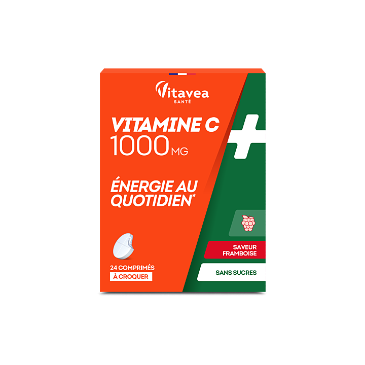 Vitamin C 1000mg Himbeergeschmack ohne Zucker Vitavea - Packung mit 24 Kaudabletten