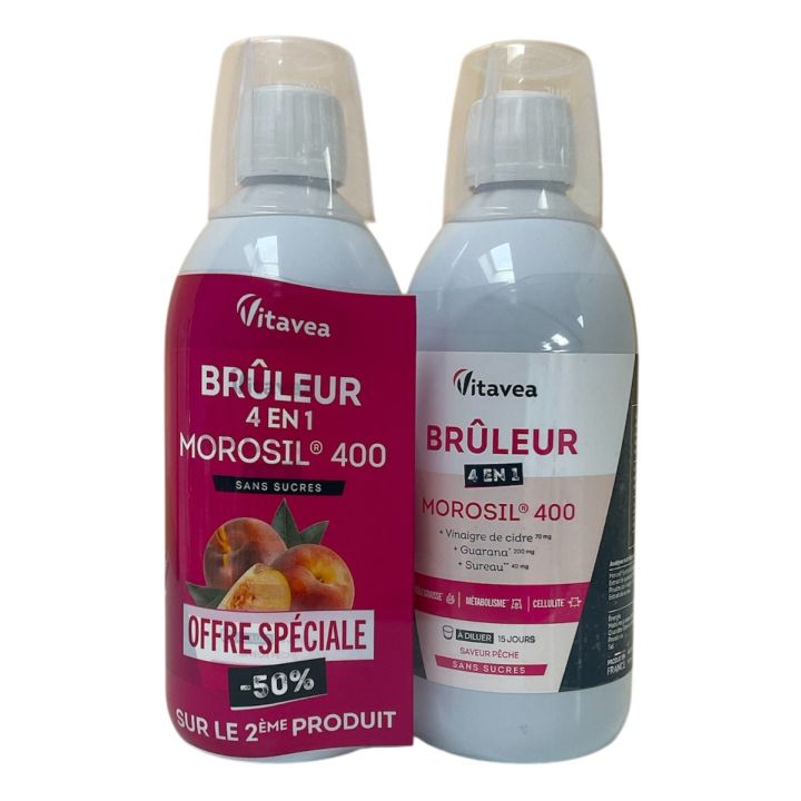 Morosil 400 4-in-1 Brenner Pfirsichgeschmack Vitavea - 2 Flaschen zu je 500ml Sonderangebot
