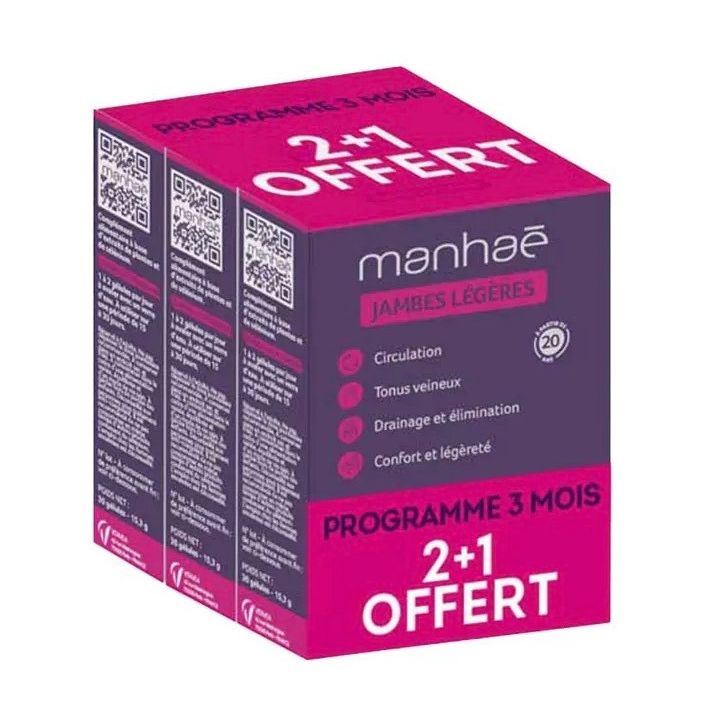 Manhaé leichte Beine Vitavea - 3er-Pack mit 30 Kapseln, Angebot 2+1 gratis