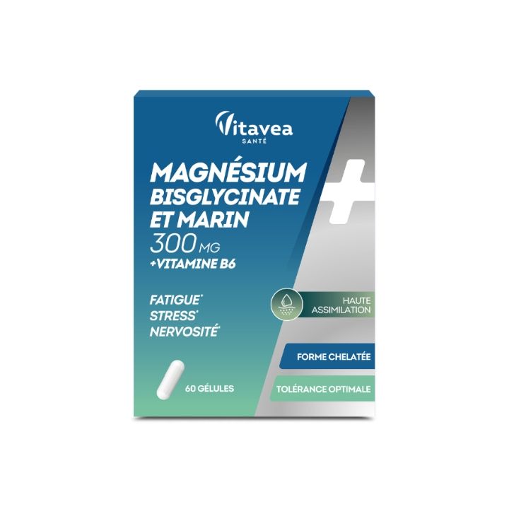 Magnésium bisglycinate & marin 300ml + vitamine B6 Vitavea - boîte de 60 gélules