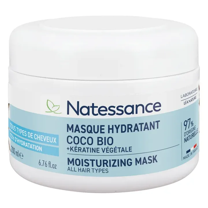 Bio-Kokos-Haarmaske mit pflanzlicher Keratin Natessance - 200ml-Topf