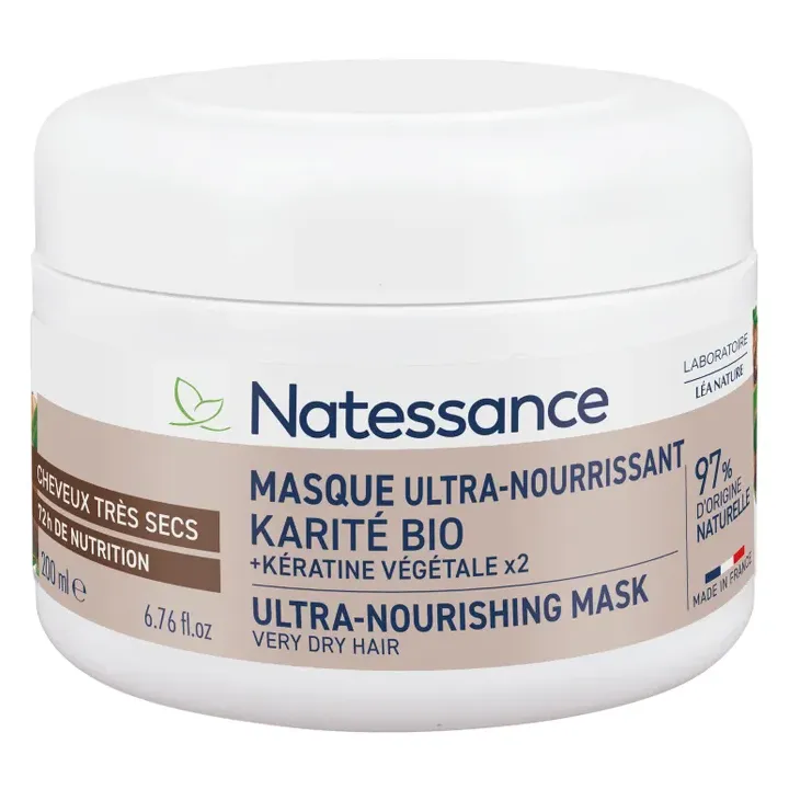 Ultra-nährende Haarmaske mit Bio-Sheabutter und pflanzlichem Keratin Natessance - 200 ml Topf