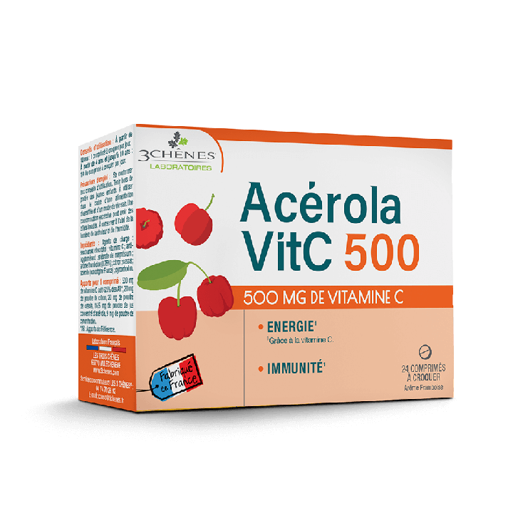 Acérola VitC 500 mg Die 3 Eichen - Packung mit 24 Lutschtabletten