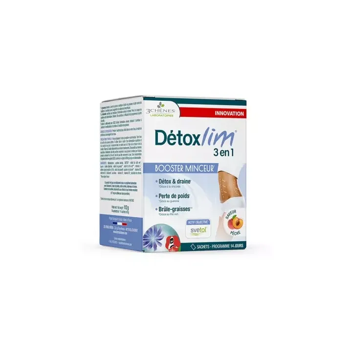 Detoxlim 3 in 1 Gewichtsverlust-Booster Geschmack Pfirsich 3 Eichen - 14 Beutel à 8g