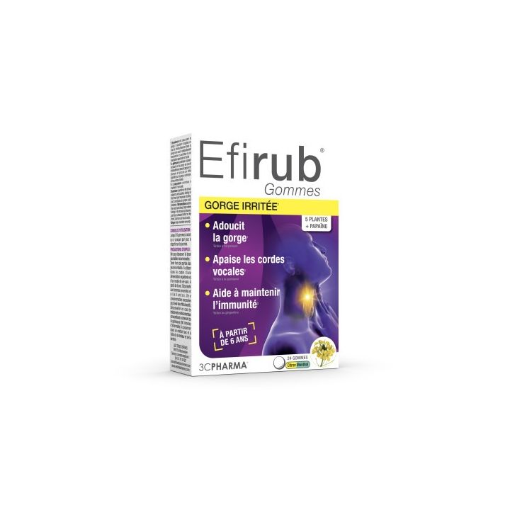 Efirub Gummis bei gereiztem Hals Zitrone Menthol 3C Pharma - Packung mit 24 Gummis