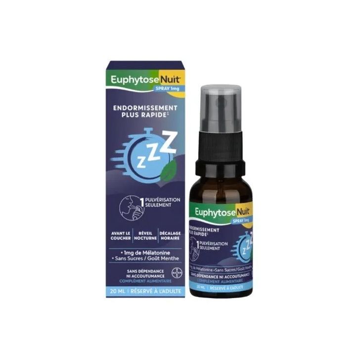 Euphytose Nacht Spray 1 mg Melatonin ohne Zucker mit Minzgeschmack - Spray von 20 ml