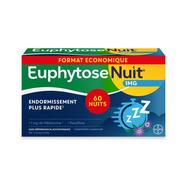 EuphytoseNacht 1 mg Melatonin für schnelles Einschlafen - 60 Tabletten