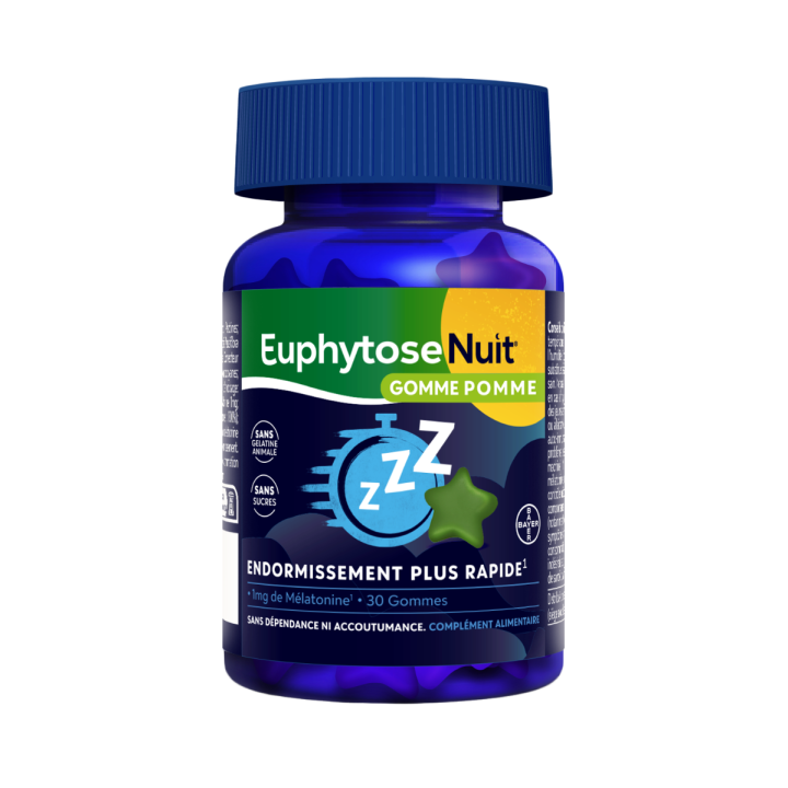 EuphytoseNuit® Gummis Apfel 1mg Melatonin für schnelles Einschlafen - Dose mit 30 Gummis
