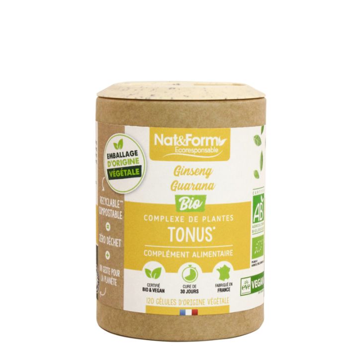 Tonus Ginseng/Guarana bio Nat&Form - Dose von 120 pflanzlichen Kapseln
