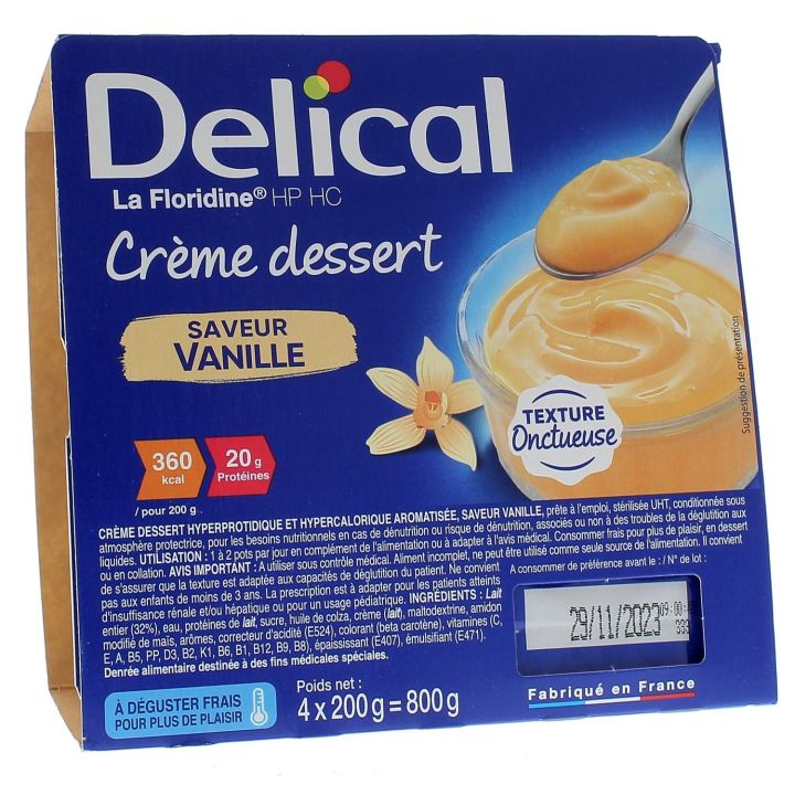 Delical Dessertcreme HP/HC La Floridine Vanille Geschmack - 4 Becher à 200g